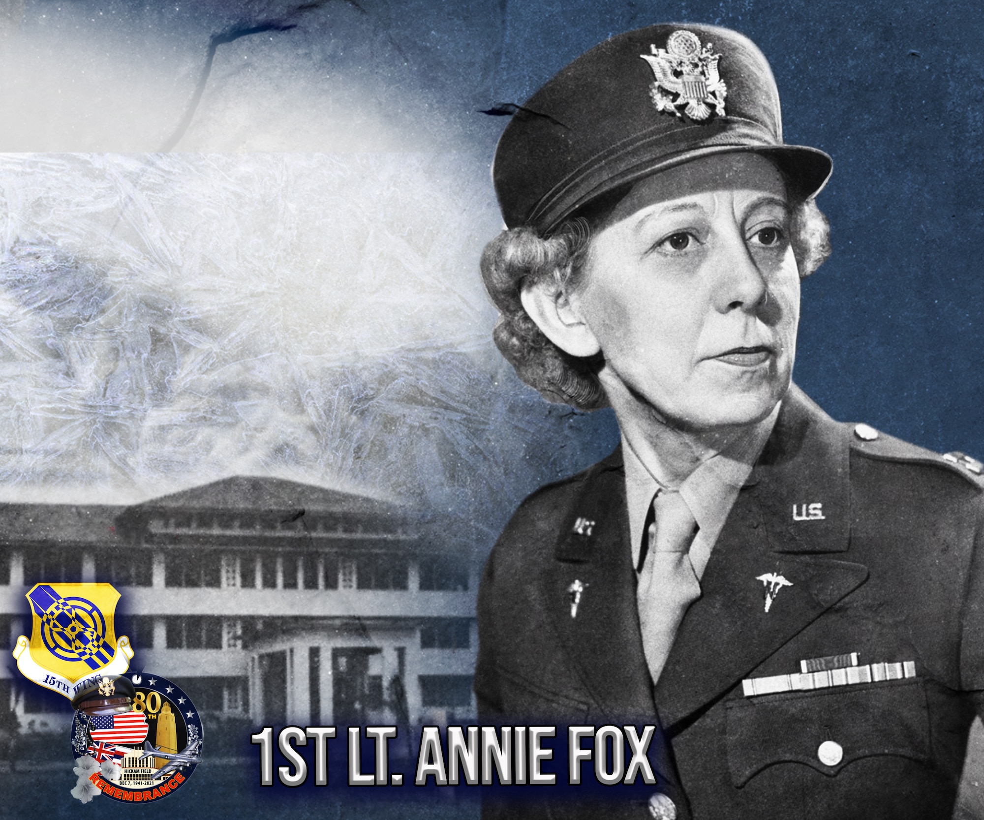 This is a graphic illustration of Lt. Annie Fox. Lt. Fox assembled a team of nurses and volunteers to help the wounded during the attacks on Dec. 7, 1941. Her actions led her to being the first female to be awarded the Purple Heart. (U.S. Air Force graphic by Airman 1st Class Makensie Cooper)