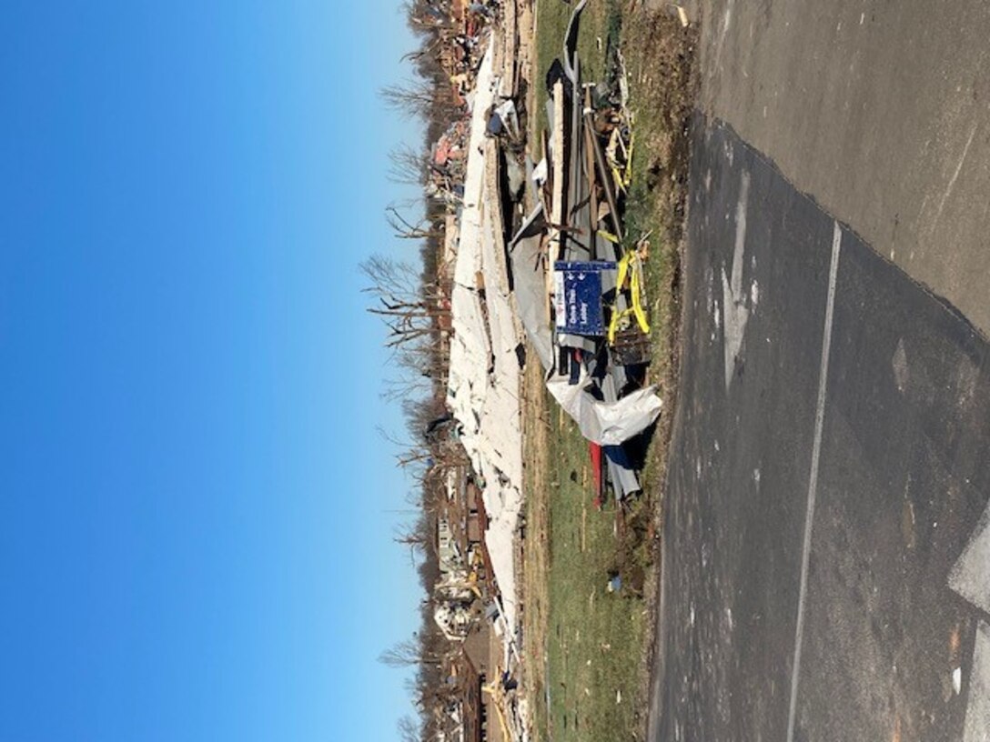 U.S. Army Corps of Engineers personnel assess the tornado damage in Mayfield, Kentucky Dec. 13, 2021 as part of the ongoing emergency response effort. The USACE Louisville District is working with our local, state and federal partners to provide supplies and technical assistance, as requested.