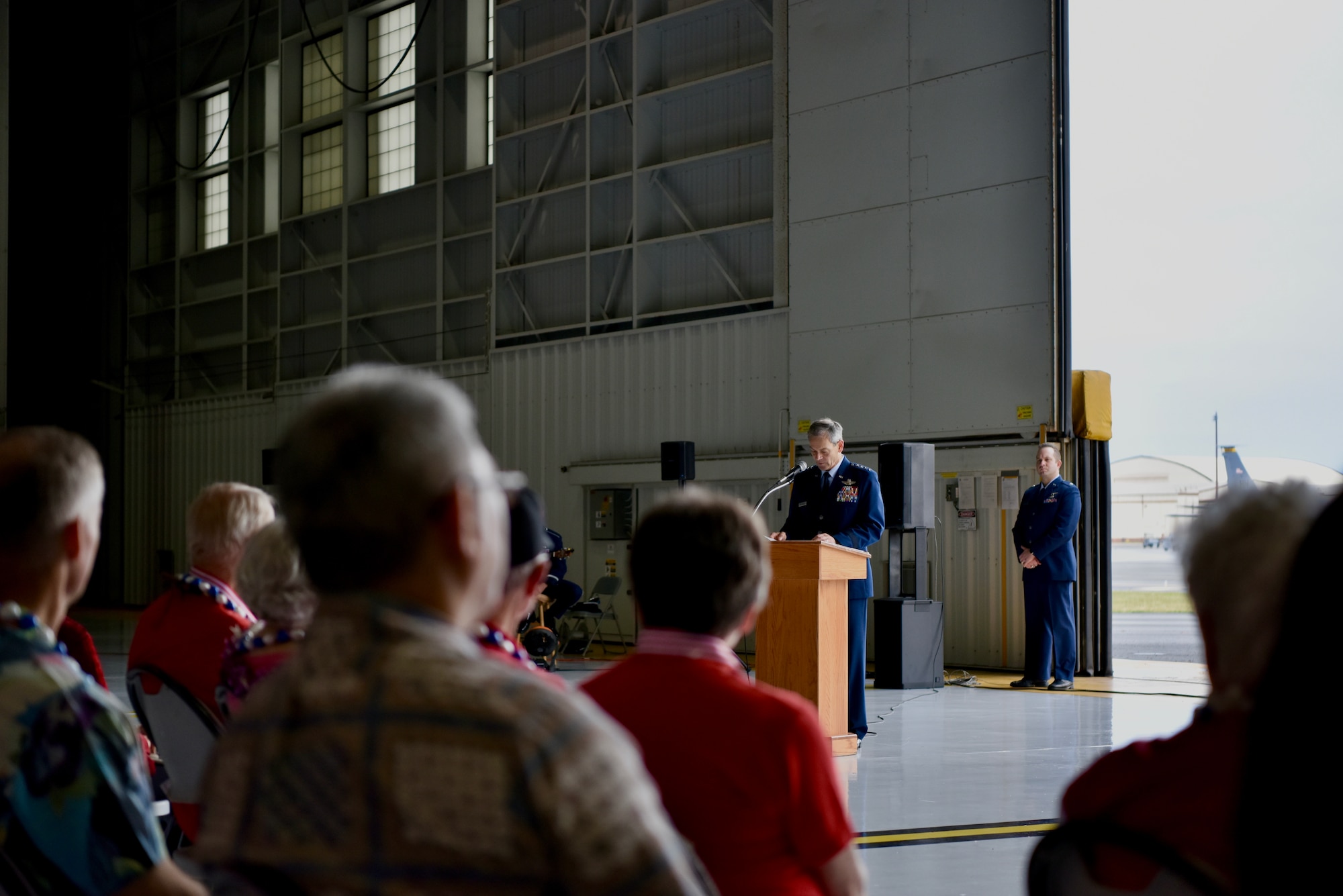 Gen. Ken Wilsbach, PACAF commander, serves as the keynote speaker during the December 7th Remembrance Ceremony at Joint Base Pearl Harbor-Hickam, Hawaii, Dec. 7, 2021. Service members from past and present came together to remember the 80th anniversary of the attacks on Pearl Harbor and Hickam Field that claimed the lives of 189 service members, wounded 303 others, and rendered nearly all aircraft stationed on Hickam useless as the result of the attacks. (U.S. Air Force photo by 1st Lt. Benjamin Aronson)