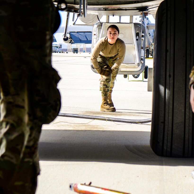 airman performs operational checks in the bomb way