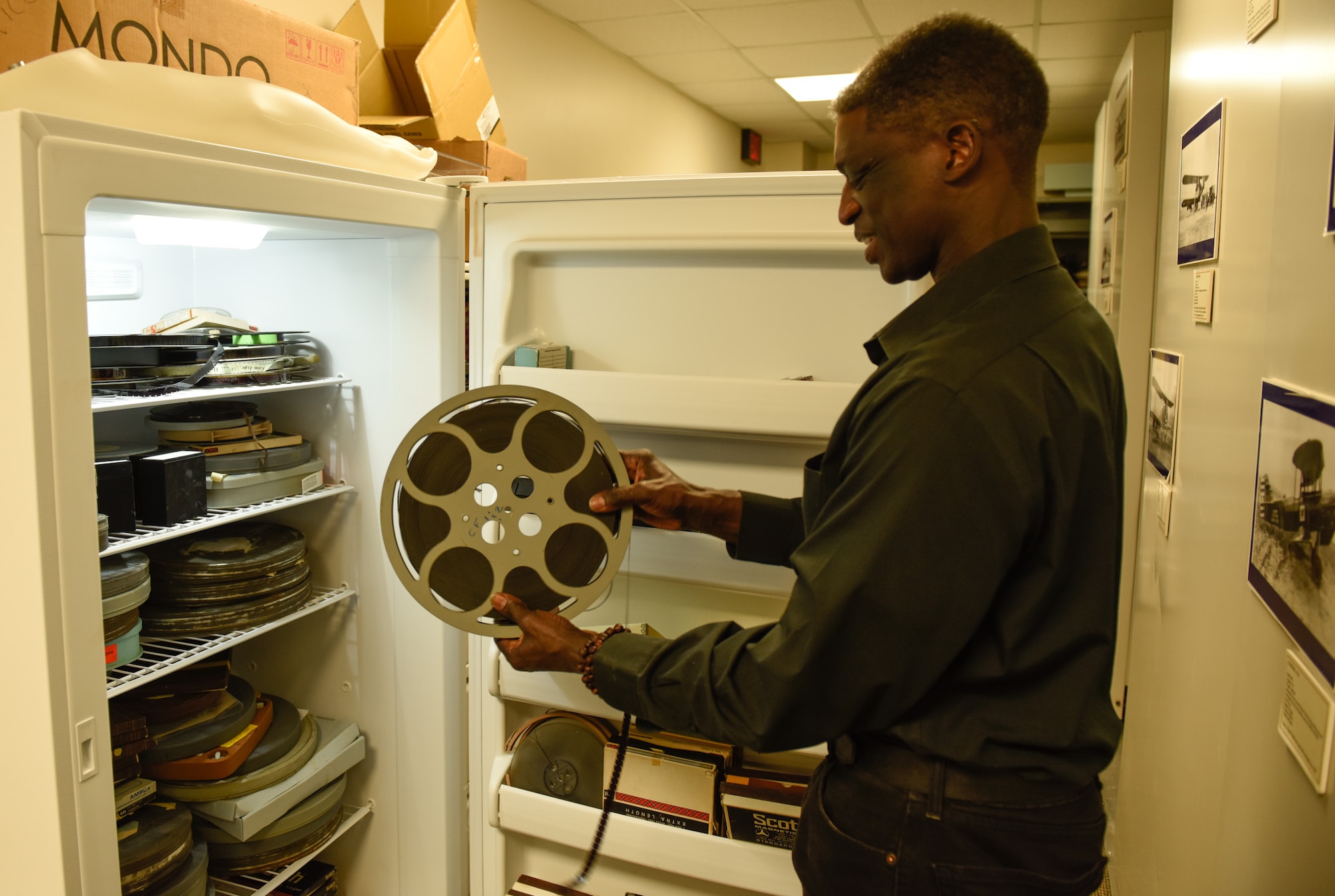 Tracy English looks at media collection in base history office