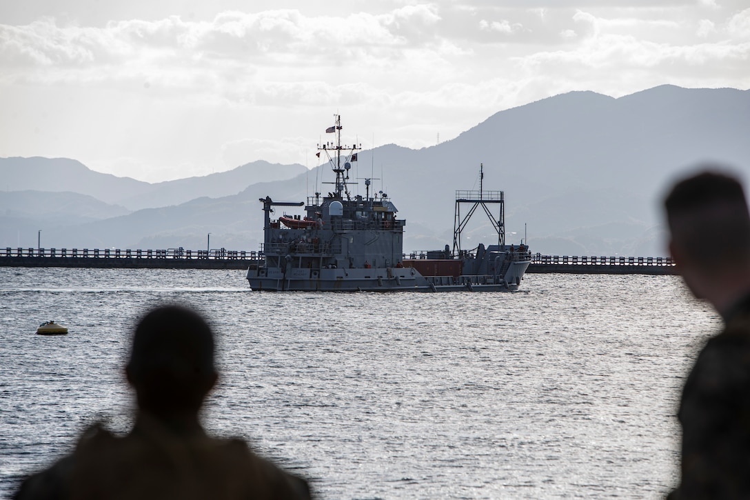 The USAV Fort McHenry pulls into the Marine Corps Air Station Iwakuni, Japan, harbor, Dec. 8, 2021. As part of exercise Yama Sakura 81, Marines and Sailors from MCAS Iwakuni conducted logistical support of the 38th Air Defense Artillery Brigade to test offloading and loading capabilities. Yama Sakura 81 is the largest U.S.-Japan bilateral and joint command post exercise, which enables participants to work as dedicated partners in support of the U.S.-Japan security alliance and for continued peace and stability in the Indo-Pacific. This year’s exercise commemorates the 40th anniversary of Yama Sakura.