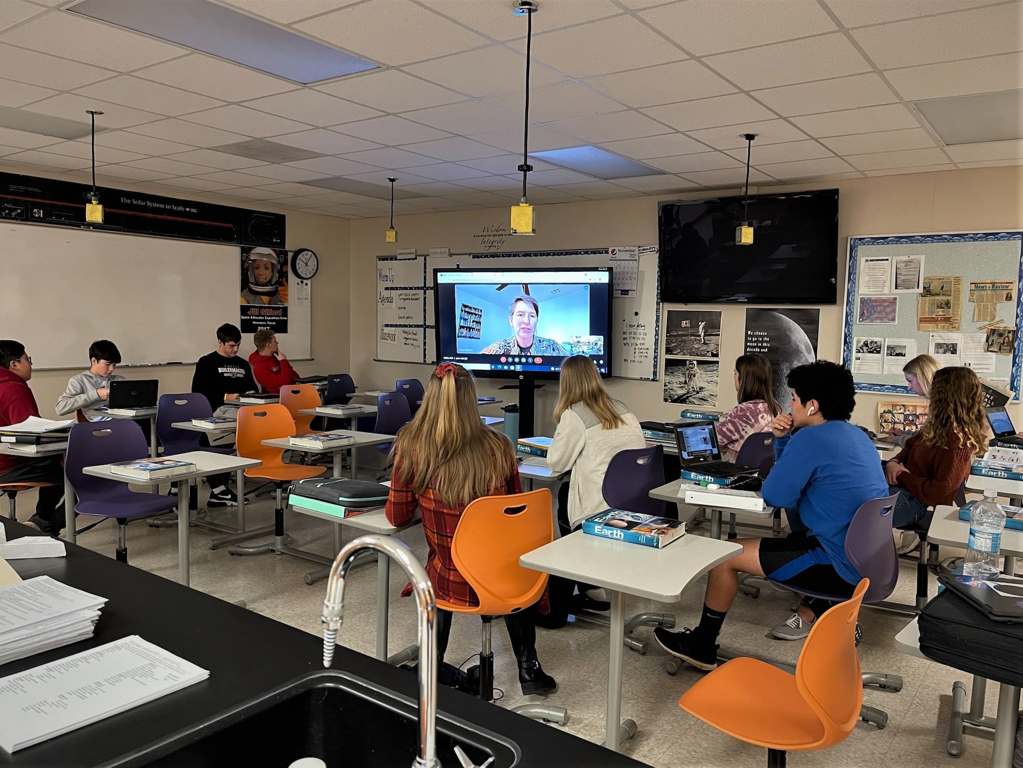 Col. Sacha Tomlinson, STARCOM Test Enterprise Division Chief speaks to a class of Indiana seniors virtually in support of the STEMtoSpace Program. The STEMtoSpace program’s goal is to invest in the nation’s youth, and show them the possibilities of science, technology, engineering and mathematics oriented education and the opportunities those fields present within the Space Force.
