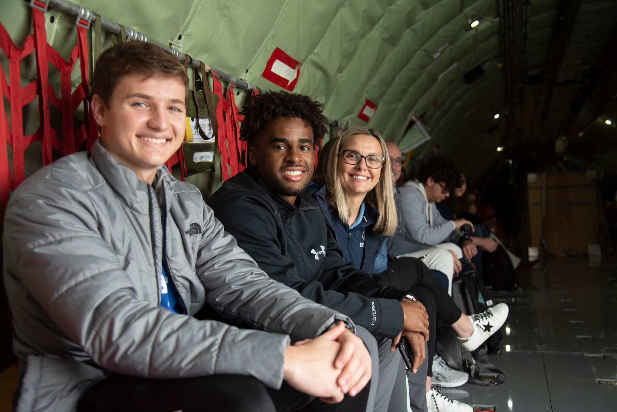 Students and administrators from the Hillsborough County School District (HCSD) pose for a photo aboard a KC-135 Stratotanker aircraft Dec. 9, 2021, at MacDill Air Force Base, Florida.