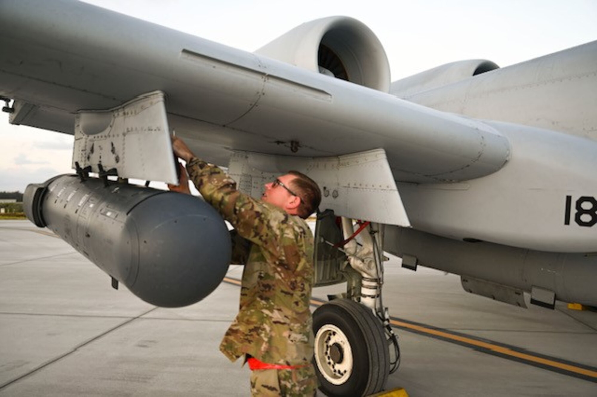 Master Sgt. Robert Jones, an AATC Avionics Technician based out of Davis-Monthan Air Force Base, Ariz., prepares an A-10 for the return flight from Wake Island Airfield to Joint Base Pearl Harbor-Hickam, Hawaii. The A-10s were an integral part of Exercise KANI WILDCAT, a multi-faceted ACE exercise that allowed for several testing events and integration with Air Force Special Warfare operators, A-10s, C-130s, F-22s, MV-22s, UH-1Ns, and CH-53s.