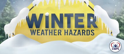 Graphic banner of winter weather hazards.