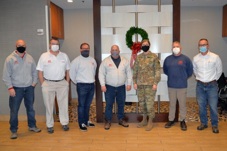 U.S. Army Corps of Engineers Great Lakes and Ohio River Division Commander Col. Kimberly Peeples visits the generator staging base in Greenville, Kentucky, Dec. 15, 2021.