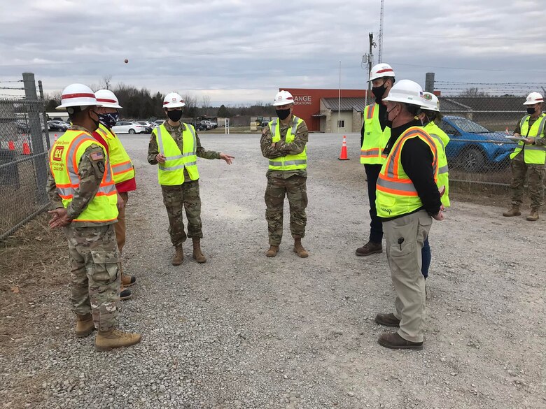 U.S. Army Corps of Engineers Great Lakes and Ohio River Division Commander Col. Kimberly Peeples visits the generator staging base in Greenville, Kentucky, Dec. 15, 2021.