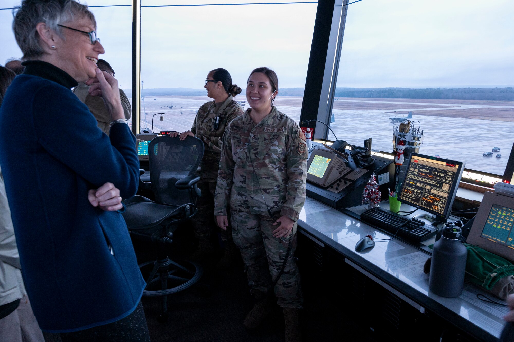 Honorary commanders tour the air traffic control tower.