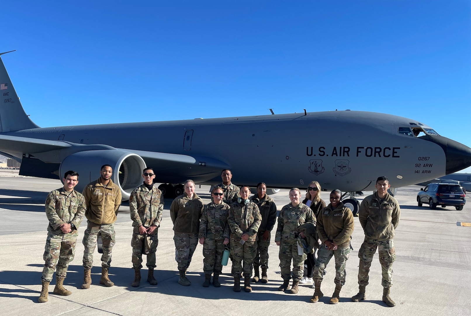 group of Airmen in front of KC-135 Stratotanker