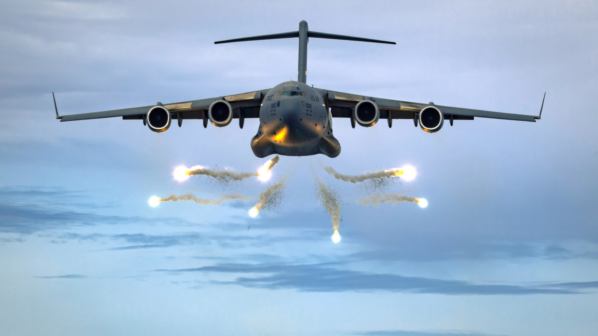 C-17 Globemaster III assigned to Joint Base Charleston deploys flares