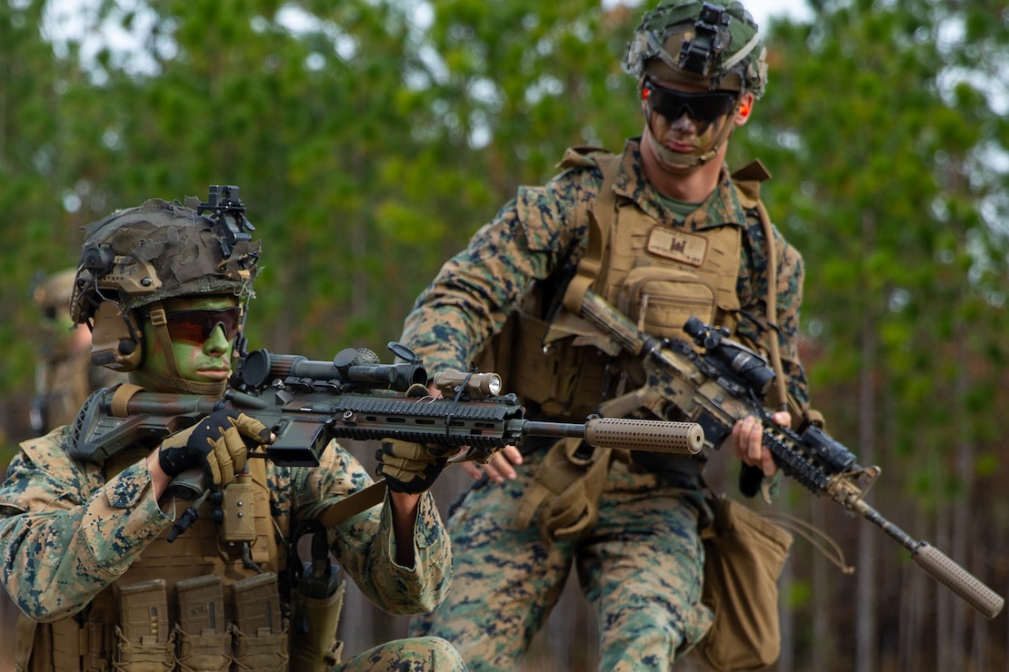 U.S. Marines with 3rd Battalion, 2d Marine Regiment, 2d Marine Division, provide security on range G-36 as part of a Marine Corps Combat Readiness Evaluation (MCCRE) on Camp Lejeune, N.C., Dec. 11, 2021. A MCCRE is an exercise designed to formally evaluate a unit’s combat readiness and if successful, the unit will achieve apex status and is deemed ready for global deployment. (U.S. Marine Corps photo by Lance Cpl. Ryan Ramsammy)