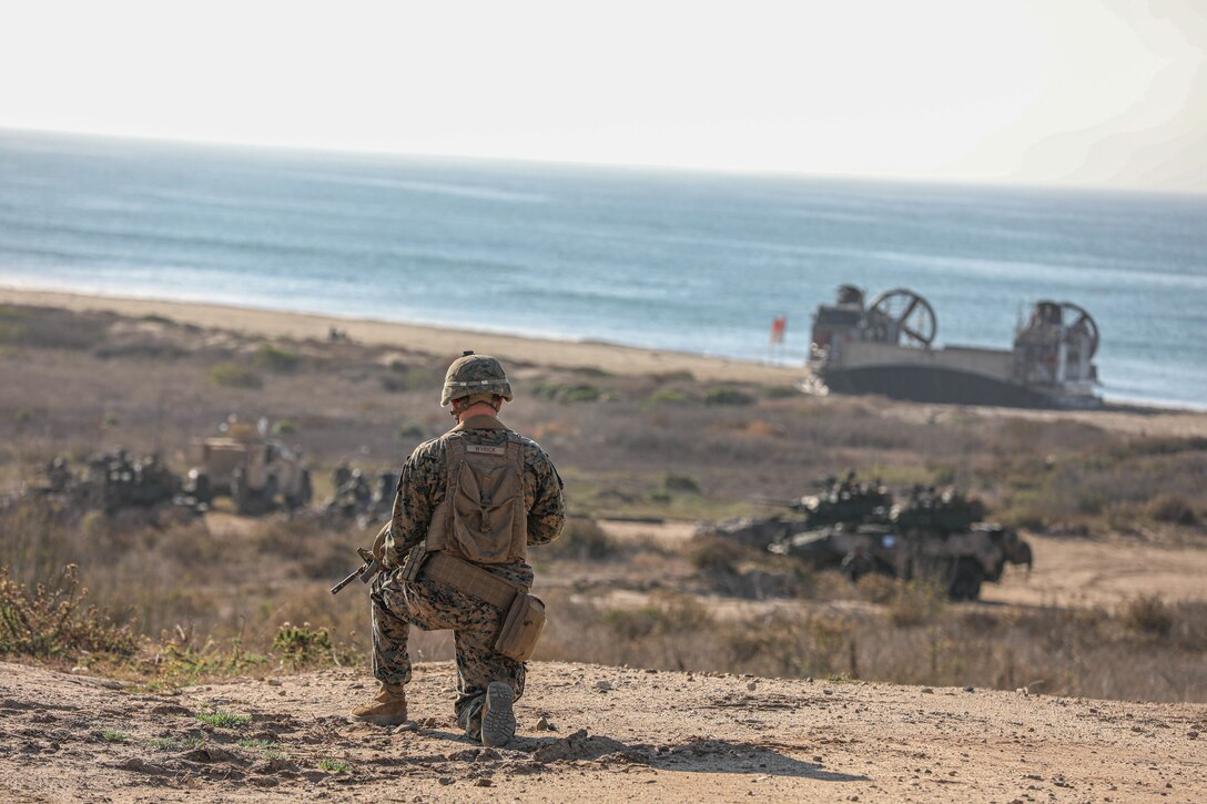 Marines posts security on Red Beach during Exercise Steel Knight 22