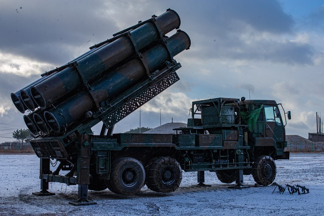 A Launching Unit with the 4th Surface-to-Ship Missile Regiment, Japan Ground Self-Defense Force conducts a notional fire mission during Resolute Dragon 21 at Camp Hachinohe, Japan, Dec. 13, 2021. RD21 is the largest bilateral field training exercise between the U.S. Marine Corps and JGSDF since 2013 and is the largest ever in Japan. RD21 is designed to strengthen the defensive capabilities of the U.S.-Japan Alliance by exercising integrated command and control, targeting, combined arms, and maneuver across multiple domains.