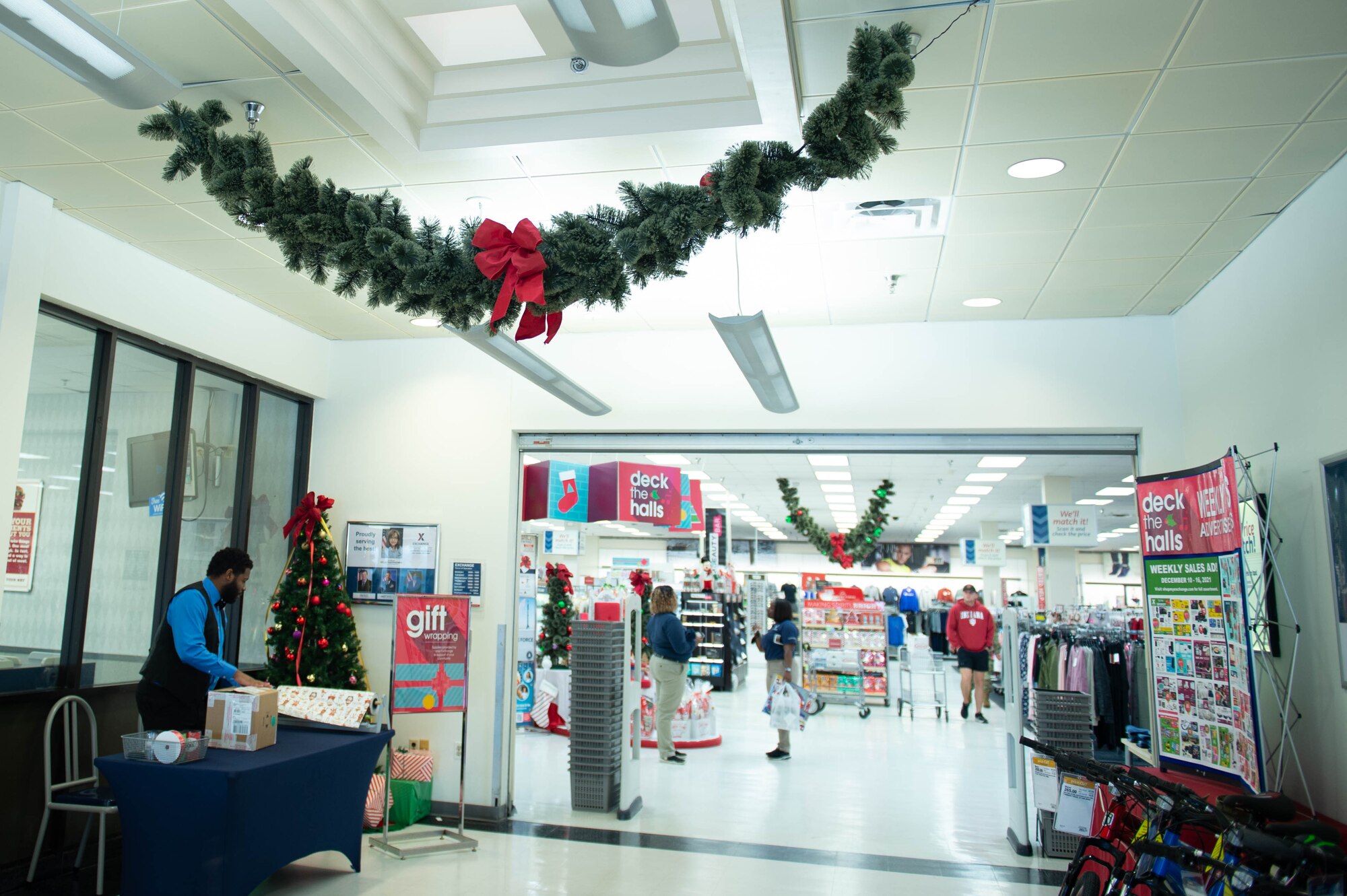 A photo of an Airman setting up event.