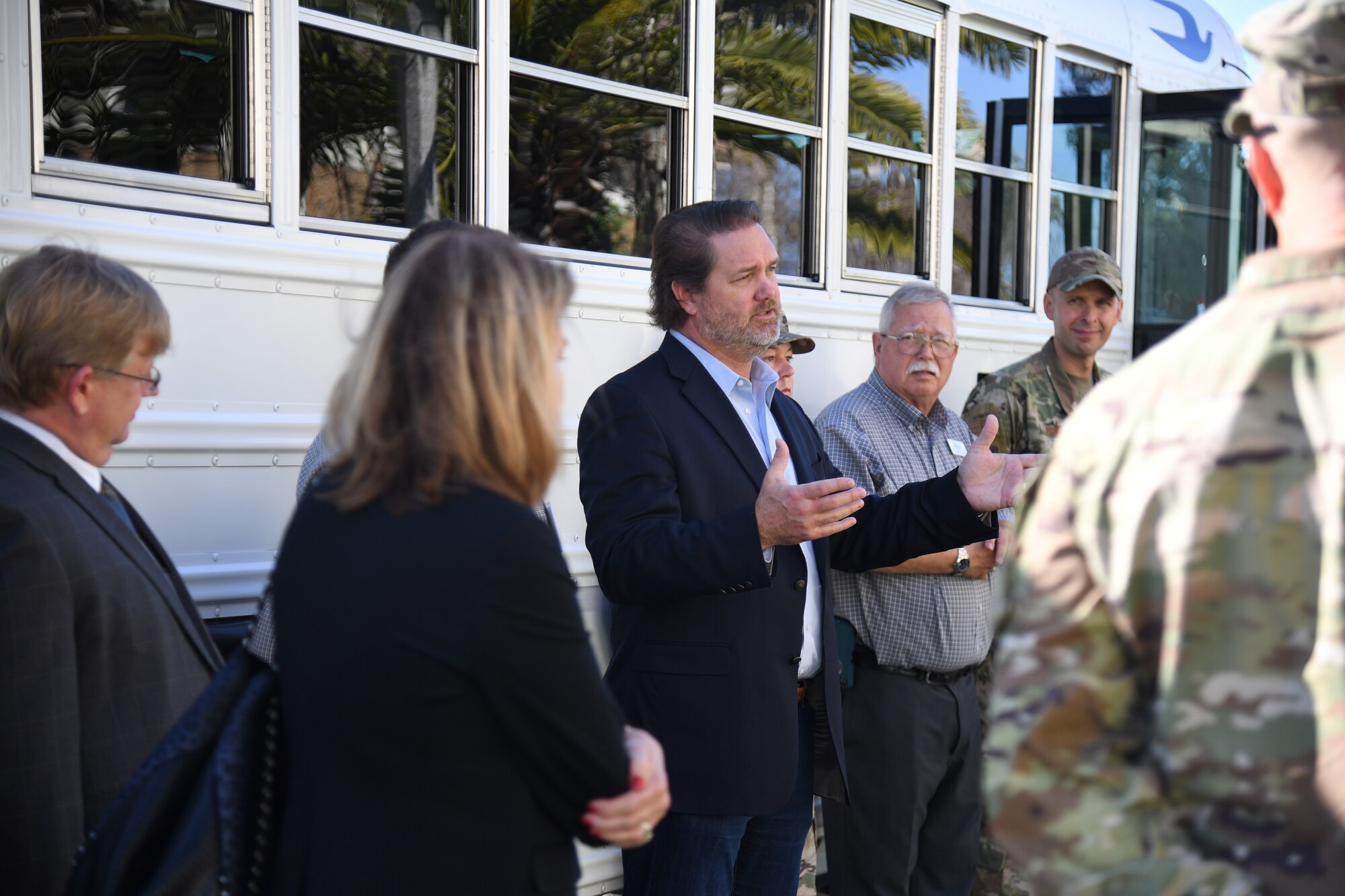 Senator Scott DeLano, Mississippi Senator, delivers comments during a Keesler Civic Leaders tour at the proposed site for the Mississippi Cyber Technology Center at Keesler Air Force Base, Mississippi, Dec. 16, 2021. Strengthening community partnerships is one of the 81st Training Wing's commander's priorities. (U.S. Air Force photo by Kemberly Groue)
