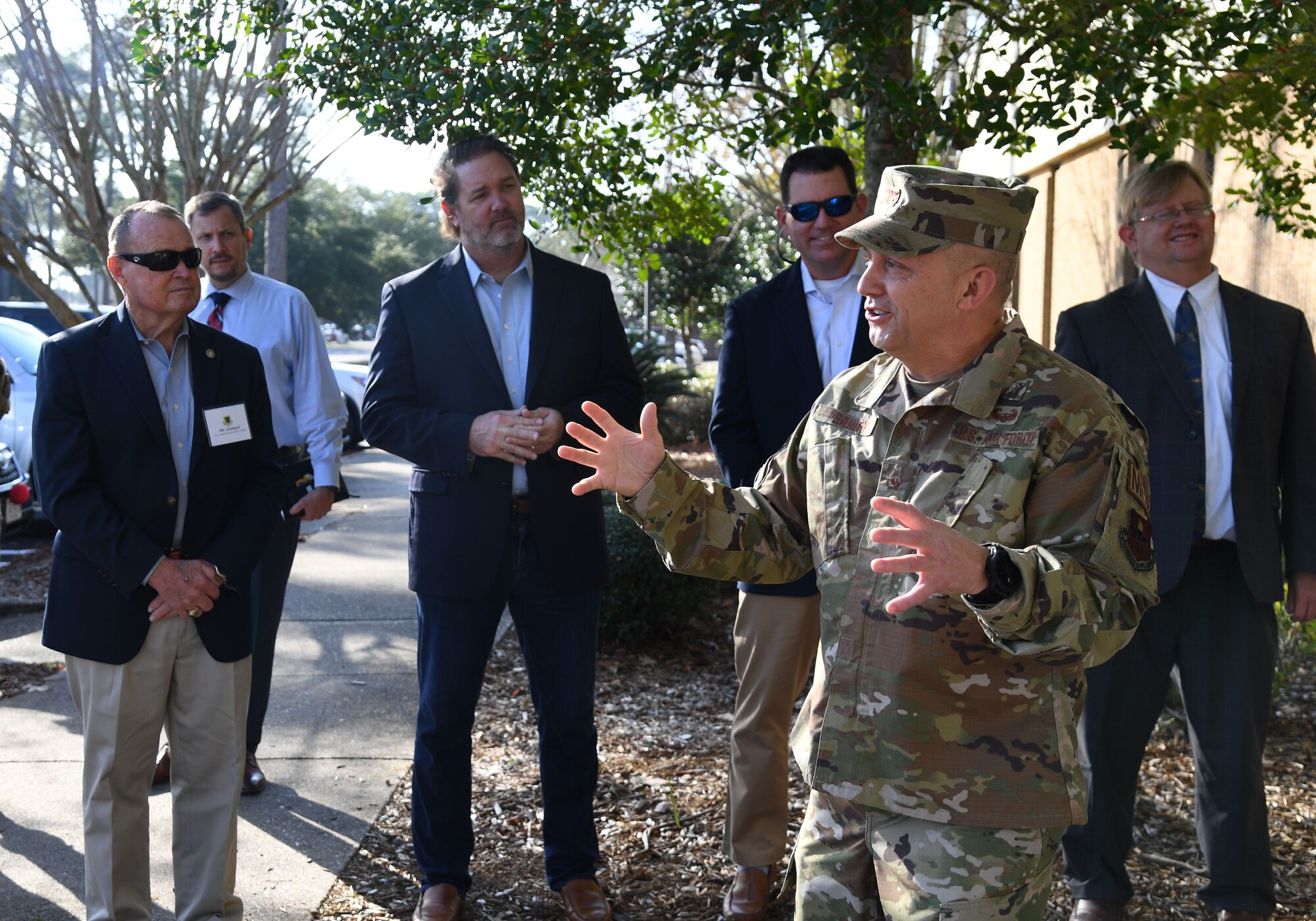 U.S. Air Force Col. Robert Rainey, 81st Diagnostic and Therapeutics Squadron commander, briefs Keesler Civic Leaders on the mission capabilities of the medical research lab at Keesler Air Force Base, Mississippi, Dec. 16, 2021. Leaders from the 81st Training Wing hosted Keesler Civic Leaders to familiarize them with the base to include the air traffic control tower, the Division Street Gate construction and the proposed site for the Mississippi Cyber Technology Center. The medical research lab is unique to Keesler and is only one of the few in the Department of Defense. (U.S. Air Force photo by Kemberly Groue)