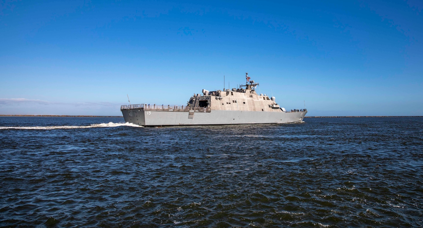 The Freedom-variant littoral combat ship USS Billings (LCS 15) departs Naval Station Mayport, Florida for the ship's second deployment.