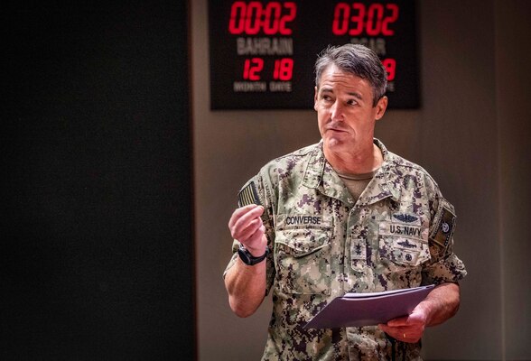 U.S. Navy Rear Adm. Blake Converse, deputy commander of U.S. Pacific Fleet, speaks during a Joint Water Distribution System Recovery Plan Agreement signing ceremony Dec. 17, 2021 at U.S. Pacific Fleet Headquarters