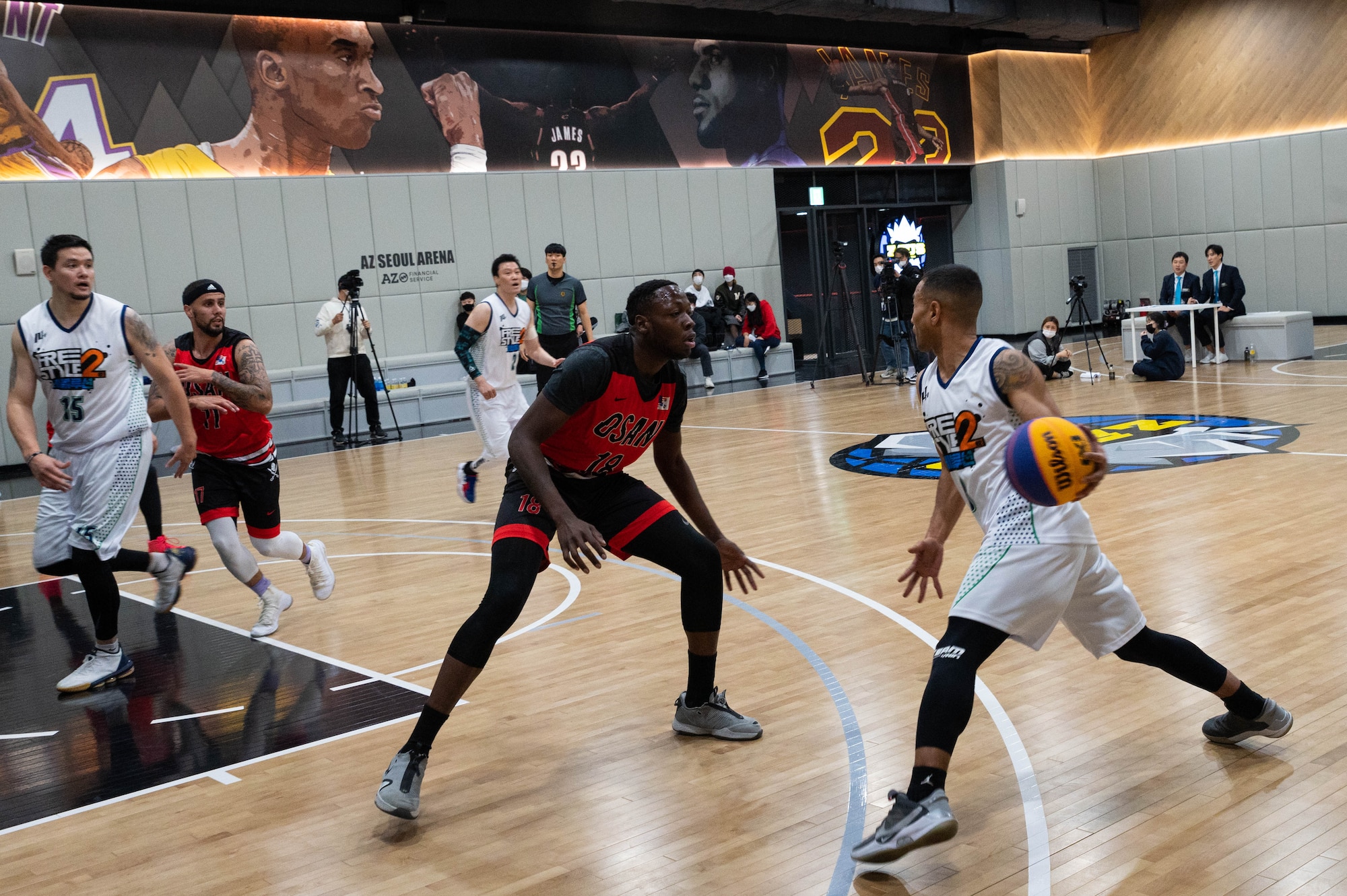 U.S. Air Force members stationed at Osan Air Base participated in Haetaewarning3 basketball game with professional Korean basketball players at AZ Seoul Arena