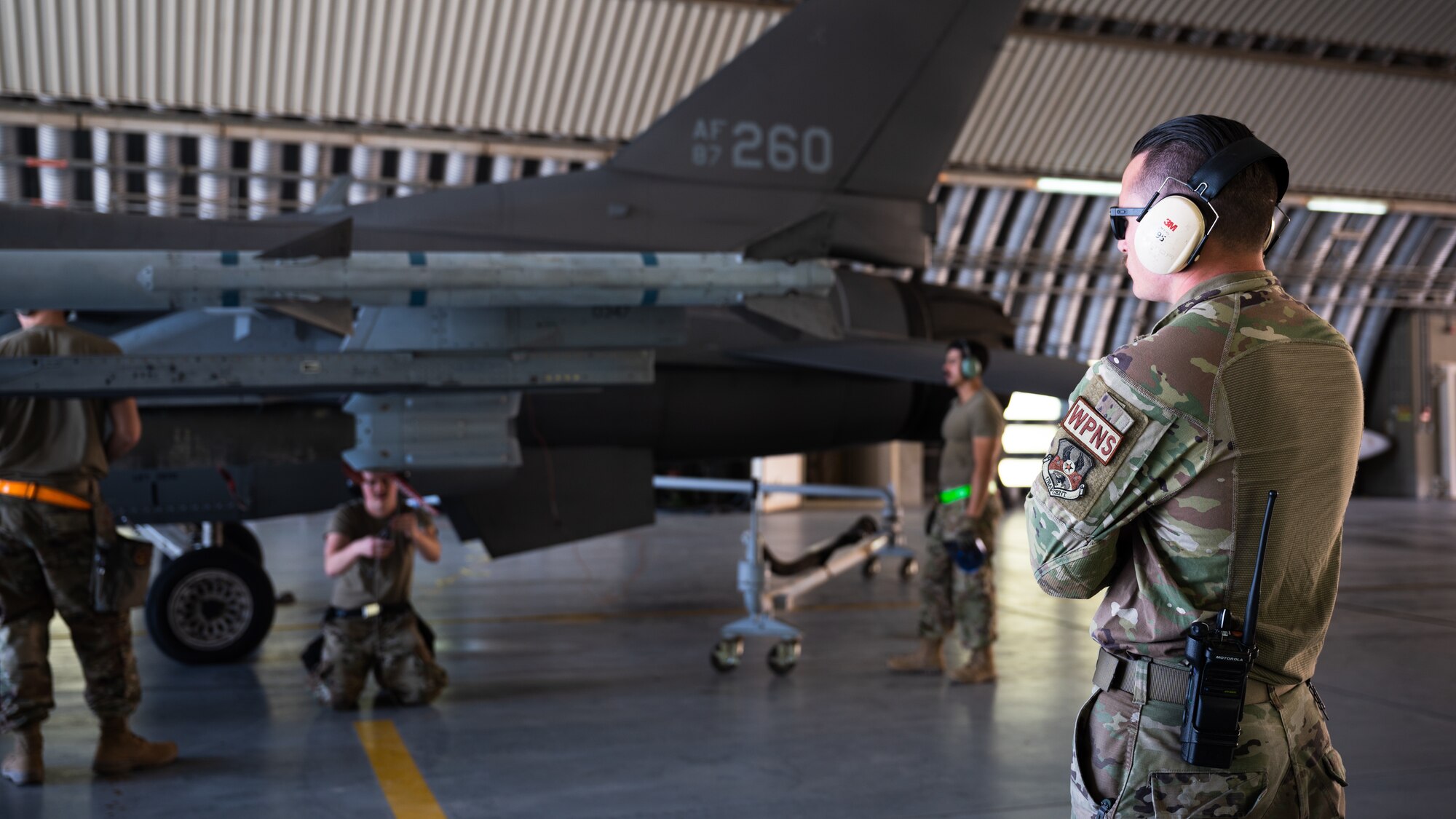 Airmen from the 378th Air Expeditionary Wing conduct an integrated combat turn at King Fahad Air Base, Kingdom of Saudi Arabia, Dec. 7, 2021. The exercise tested the 378th Air Expeditionary Wing's Agile Combat Employment skills to rapidly deploy and maneuver around the U.S. Central Command area of responsibility. (U.S. Air Force photo by Senior Airman Jacob B. Wrightsman)