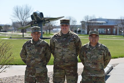 Left to right, Tech. Sgt. Bret Frohner, 155th Medical Group dental technician, Master Sgt. Beth (Frohner) Williamsen, 155th Maintenance, and Tech. Sgt. Brent Frohner, 155th Maintenance Operations Flight technician, are siblings serving in the Nebraska Air National Guard in Lincoln. The Frohners, shown on April 11, 2021, have a family history of members who served in the military.