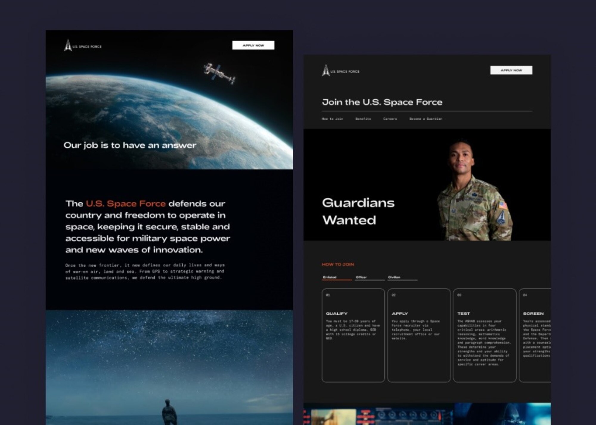A screenshot from the recently launched SpaceForce.com.