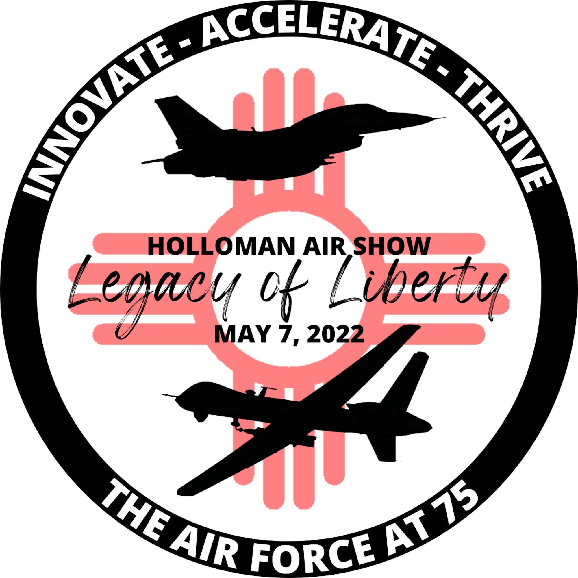 The 49th Wing at Holloman Air Force Base, New Mexico, is hosting the Legacy of Liberty Air Show slated for May 7, 2022. The air show will showcase the mission and capabilities of the U.S. Air Force and Holloman AFB through static displays and aerobatic performances including the F-35A Lightning II Demonstration Team, U.S. Army Black Daggers Parachute Demonstration Team and legacy trainer aircraft from World War II to present day. (U.S. Air Force graphic by Tech. Sgt. BreeAnn Sachs)