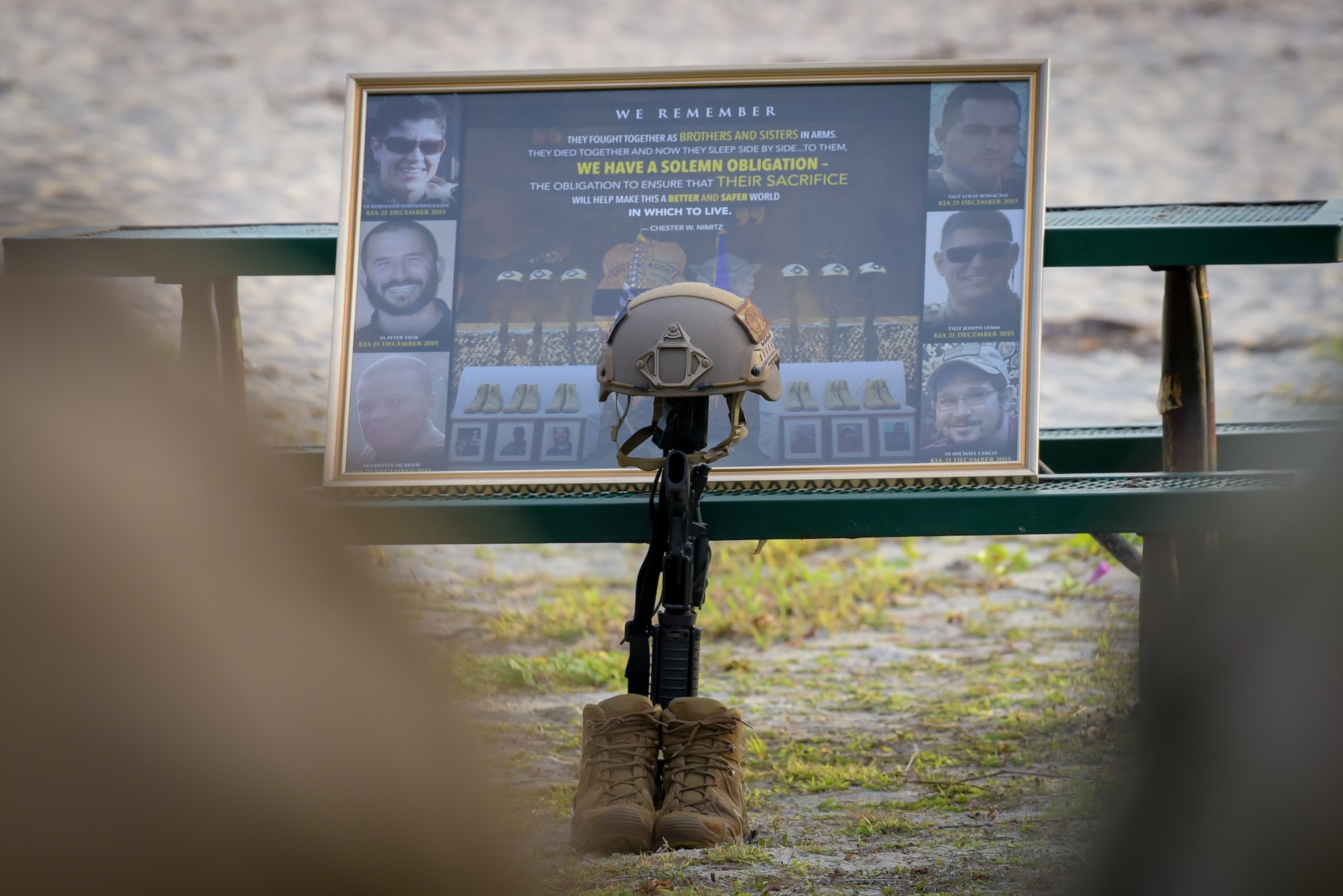 Memorabilia is observed during the annual Office of Special Investigations Memorial Ruck at Andersen Air Force Base, Guam, Dec. 21, 2021.
