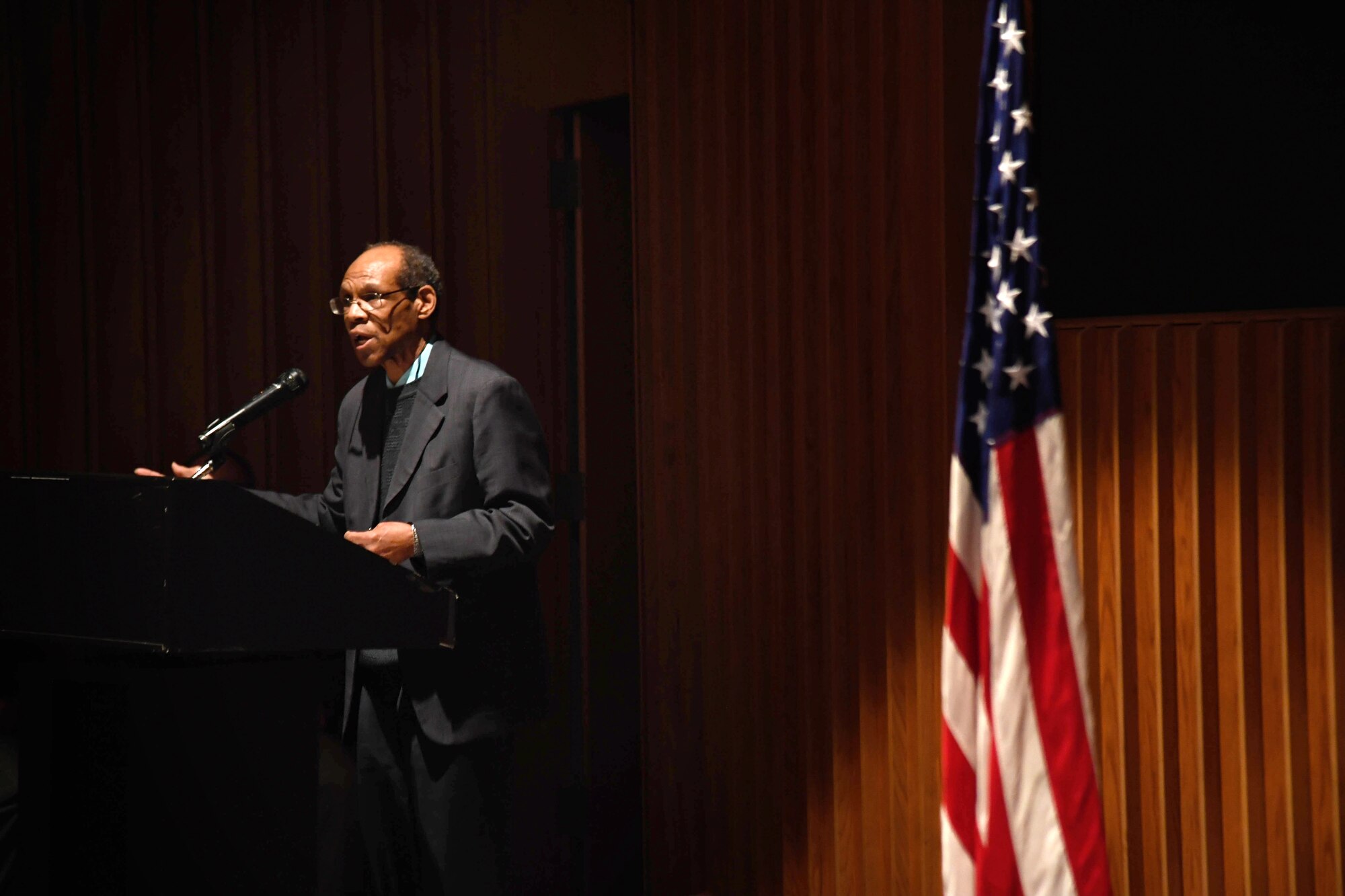 Dave Temple, program management organization senior functional for the Digital Directorate, addresses new Air Force Life Cycle Management Center program managers during their graduation ceremony at Hanscom Air Force Base, Mass., Dec. 9. Following completion of the Program Manager Trainee Program, the 12 new program managers assumed roles with the Digital Directorate, the Command, Control, Communications, Intelligence and Networks Directorate, and the Acquisition Excellence and Program Execution Directorate. (U.S. Air Force photo by Linda LaBonte Britt)