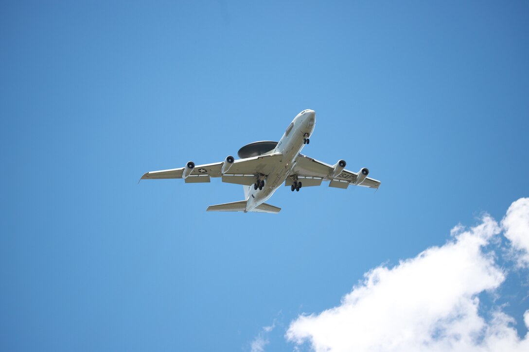An E-3G assigned to the 964th Airborne Air Control Squadron, Tinker Air Force Base, Oklahoma takes off during Checkered Flag 22-1 at Tyndall Air Force Base, Florida. The 964th AACS teamed up with the 81st Air Control Squadron to provide advance integrated command and control to over 90 aircraft participating in Checkered Flag over the Gulf of Mexico. (Courtesy photo)
