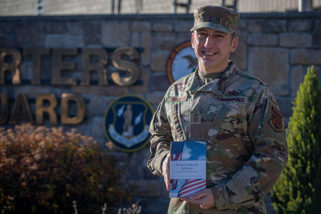 New Jersey State Command Chief Master Sgt. Michael Rakauckas stands for a portrait on Joint Base McGuire-Dix-Lakehurst, N.J., Dec. 20, 2021. Rakauckas documented the history of the Senior Enlisted Advisors of the New Jersey Air National Guard.