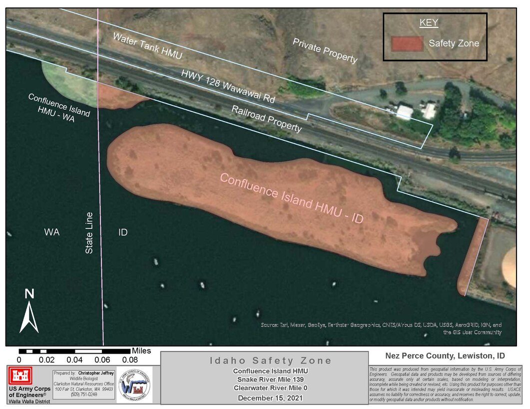 map of confluence island and the border between Idaho and Washington