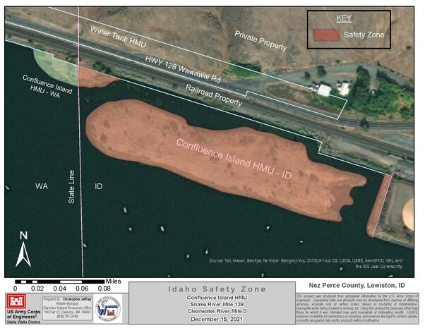 map of confluence island and the border between Idaho and Washington