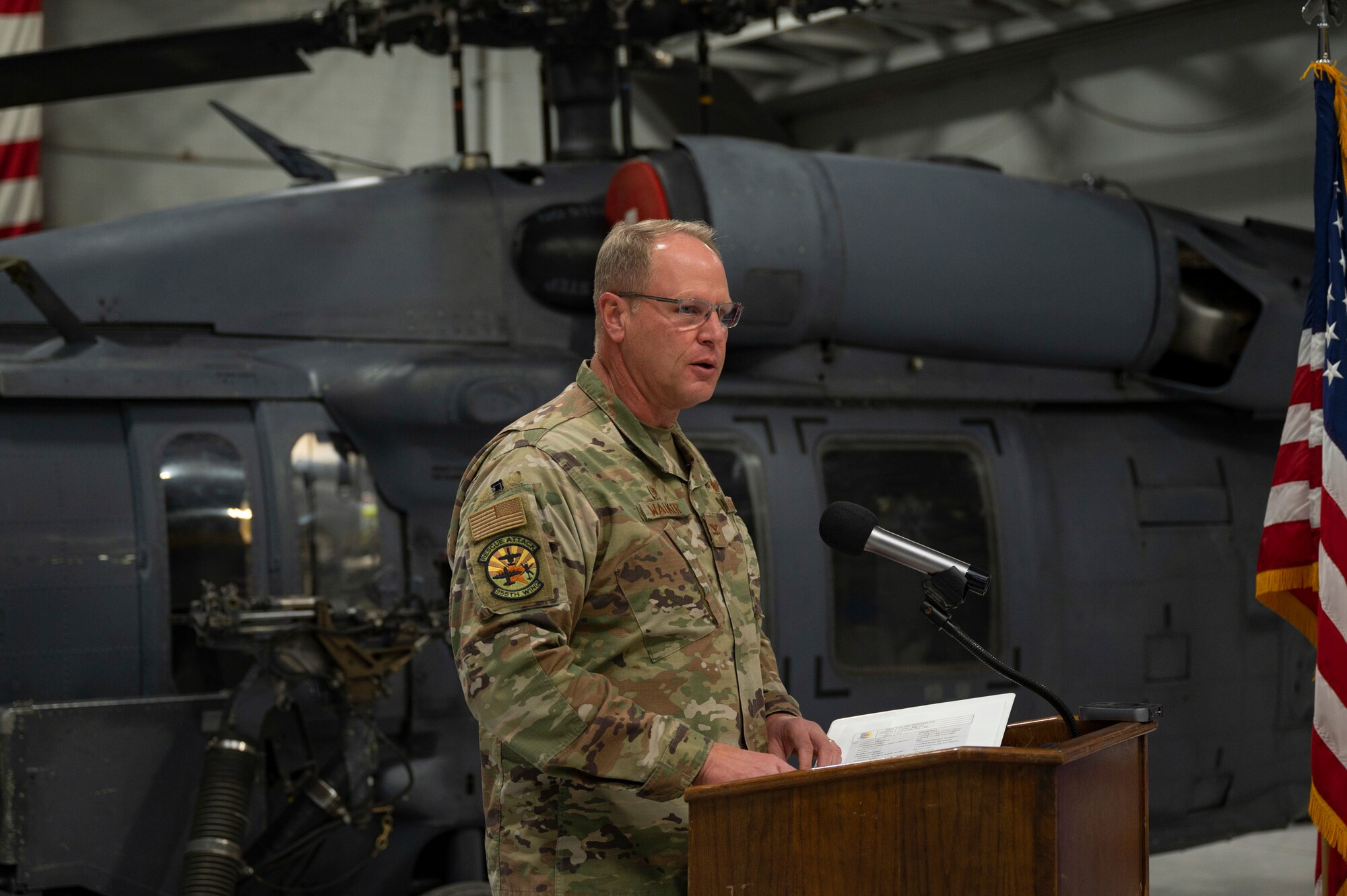 An Airmen giving a speech.