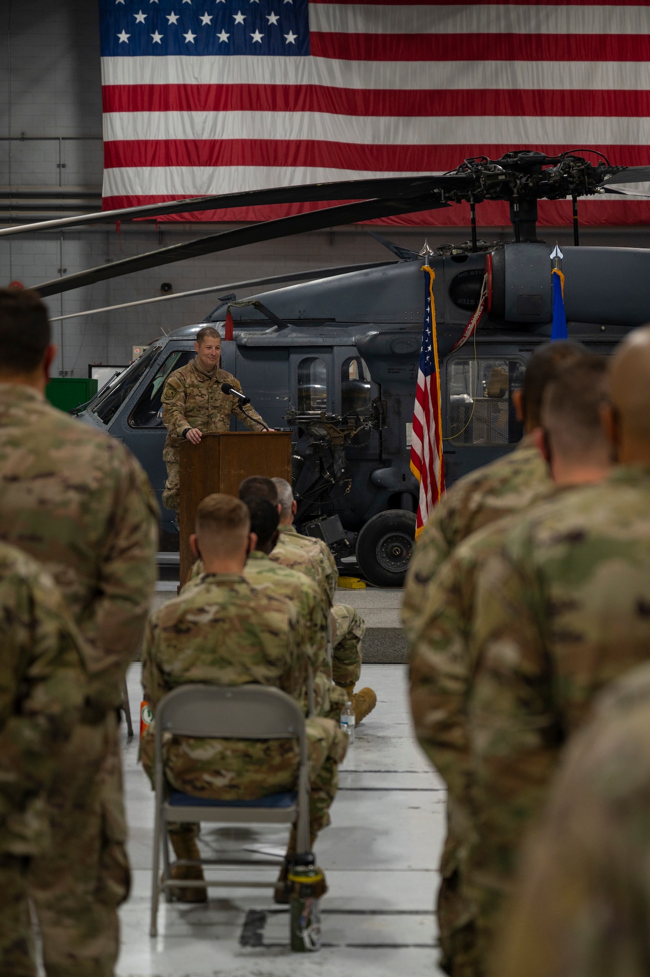 An Airmen giving a speech.
