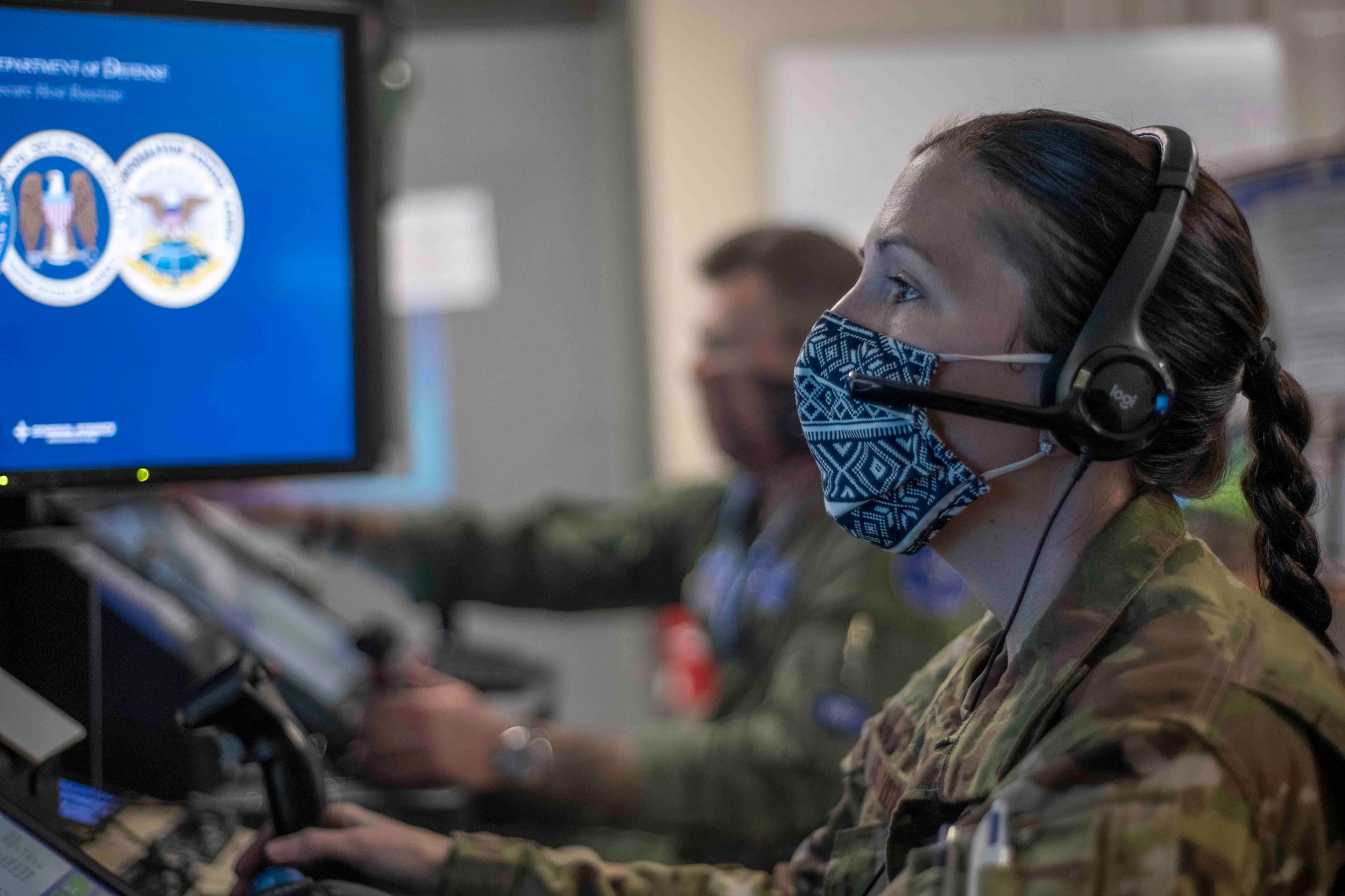 U.S. Air Force Capt. Danielle ‘Dani’ Pavone, 110th Wing remote piloted aircraft pilot, trains on the MQ-9 simulator at the Battle Creek Air National Guard Base, Battle Creek Michigan, February 25, 2021. Pavone is the first ever female remote piloted aircraft pilot in the Michigan Air National Guard. (U.S. Air National Guard photo by Staff Sgt. Bethany Rizor)