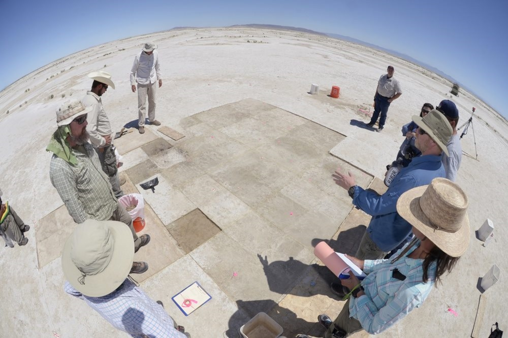 Daron Duke, Far Western Anthropological Research Group project leader, directs a team of archaeologists at a dig site on the Utah Test and Training Range, July 13, 2016.