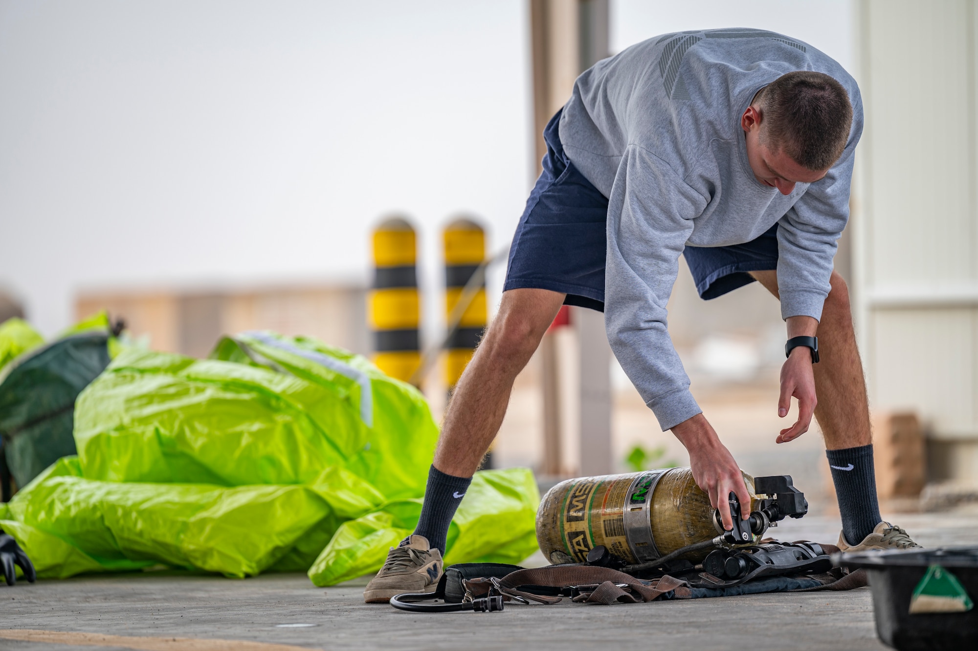 The 386th ECES Fire Department completed a practical exam for the Department of Defense HAZMAT Technician program which involved over 100 hours of instruction and 16 hours of hands-on training for each student.