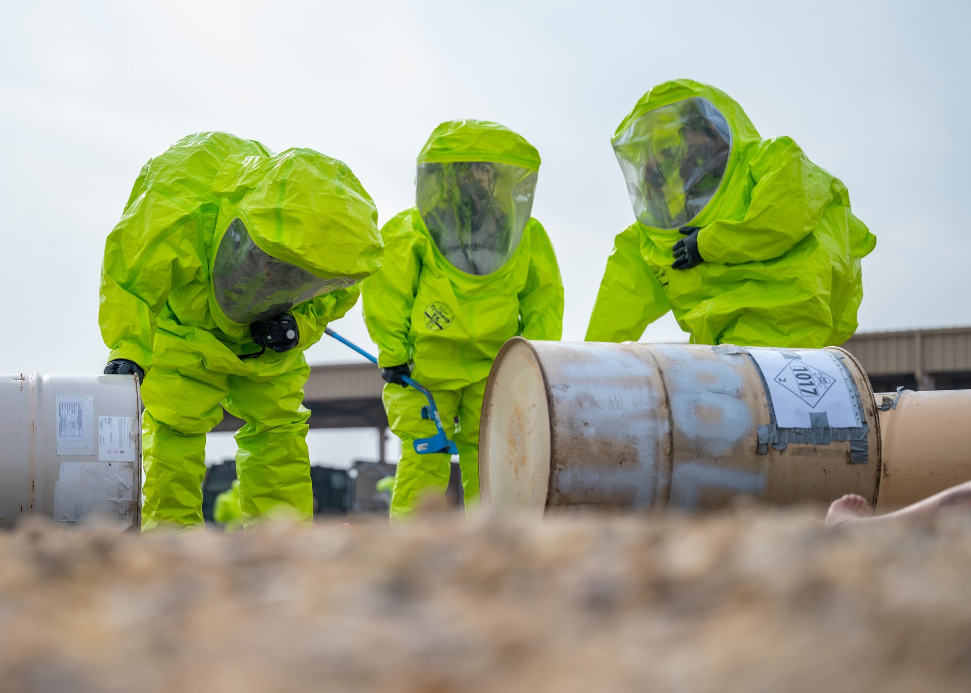 The 386th ECES Fire Department completed a practical exam for the Department of Defense HAZMAT Technician program which involved over 100 hours of instruction and 16 hours of hands-on training for each student.