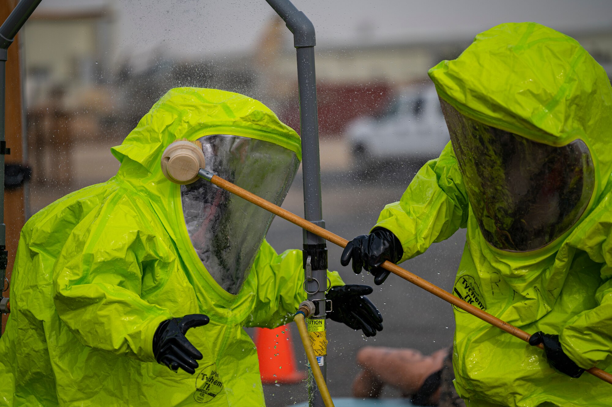 The 386th ECES Fire Department completed a practical exam for the Department of Defense HAZMAT Technician program which involved over 100 hours of instruction and 16 hours of hands-on training for each student.