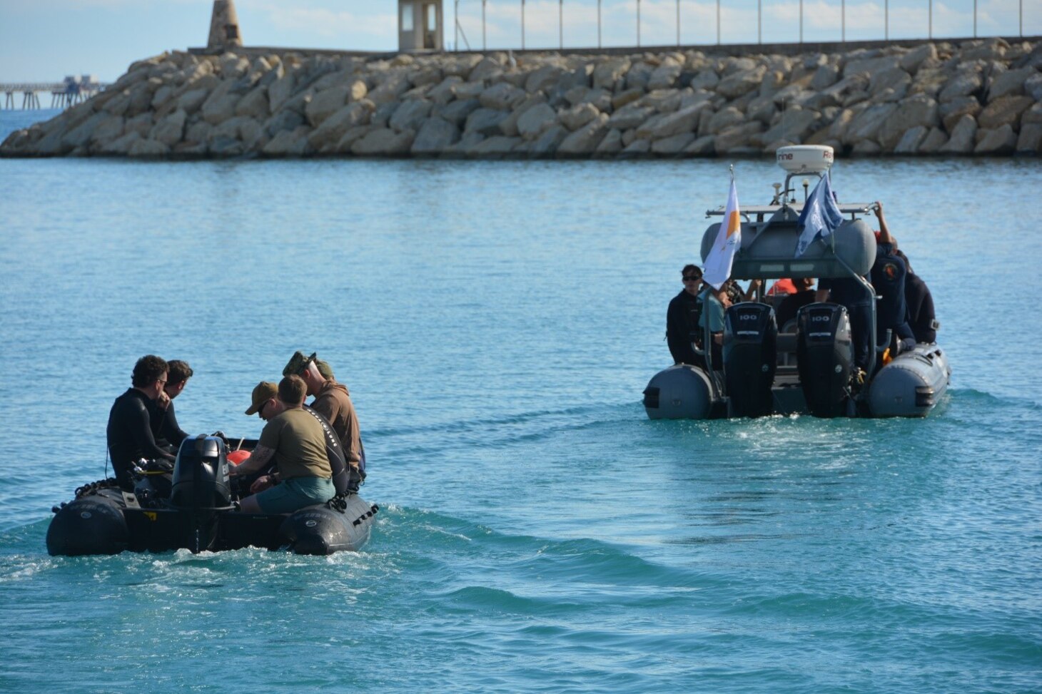 (Dec. 12, 2021) U.S. Navy divers, assigned to Construction Dive Detachment ALFA (CDD/A), a detachment of Underwater Construction Team (UCT) ONE, conduct joint dive training and exchange with the Cypriot National Guard, Cyprus Navy, Cyprus National Police, and Cyprus Fire Service personnel, Dec. 12, 2021. The training and exchange covers dive operations, dive medicine, underwater search techniques, and rescue operations. The UCT CDDs are specially trained and equipped units within the Navy Expeditionary Combat Force that construct, inspect, repair and maintain ports, ocean facilities, underwater systems and general maritime infrastructure.