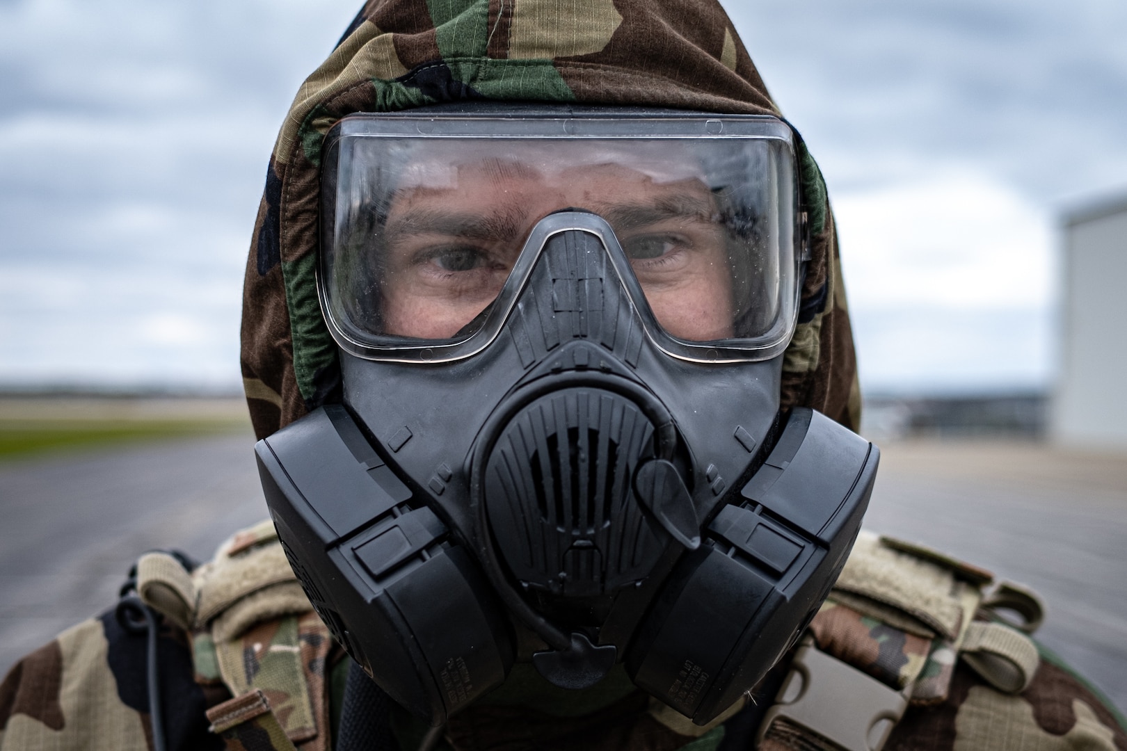 U.S. Air Force Senior Airman Nicholas McDaniel, with the 181st Security Forces Squadron, participates in a readiness training exercise at Hulman Field Air National Guard Base, Ind., Dec. 11, 2021. The exercise tested the 181st IW’s deployed capabilities in contested, degraded and operationally limited environments.