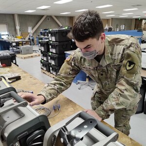 Spc. Jason Paglia participates in equipment training for a new ventilator system Nov. 2-3 at the manufacturer’s facility in Reno, Nevada. Eight medical maintenance technicians from the U.S. Army Medical Materiel Agency attended the training to better acclimate themselves to the new equipment system and better support the warfighter. (U.S. Army photo by Staff Sgt. Darnell Janson)