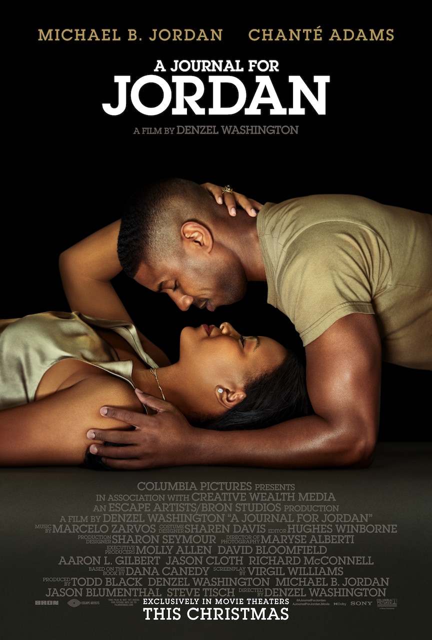 A movie poster depicts a woman lying on her back, while a man leans over her.  Their mouths are aligned.