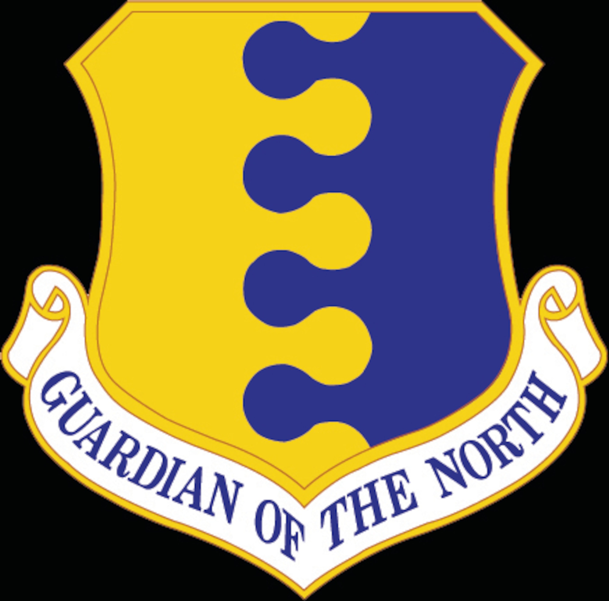Blue and yellow shield with Guardian of the North text in a banner along the bottom.