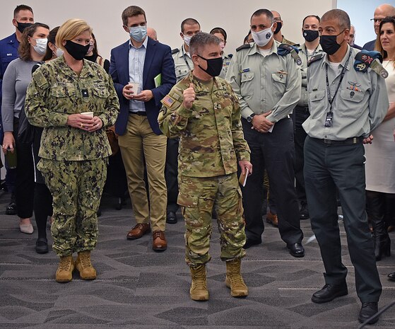 Israeli Maj. Gen. Lior Carmeli, (left) chief Joint Cyber Defense Directorate (JCDD), Israel Defense Forces, shakes hands with U.S. Army Maj. Gen. William J. Hartman (right), commander, Cyber National Mission Force, during the closing ceremonies of Cyber Dome VI. This week, Cyber Protection Teams from both JCDD and U.S. Cyber Command participated in Cyber Dome VI, a bilateral, hands-on-keyboard defensive cloud-based training exercise. The exercise brought together joint defensive cyber operators from the two countries and involved more than 75 participants. Cyber Dome VI enables joint defensive and integrated actions within the digital training environment, with CYBERCOM and JCDD operators jointly working as both blue forces and opposing forces.