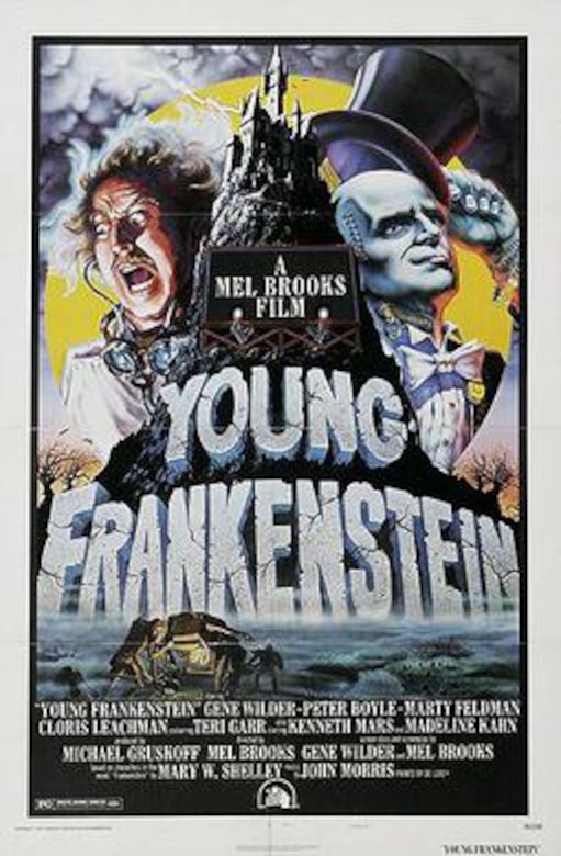 A movie poster for "Young Frankenstein" is shown.