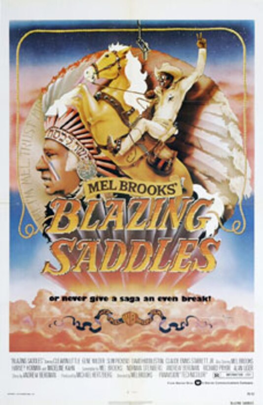A movie poster for "Blazing Saddles" is shown.