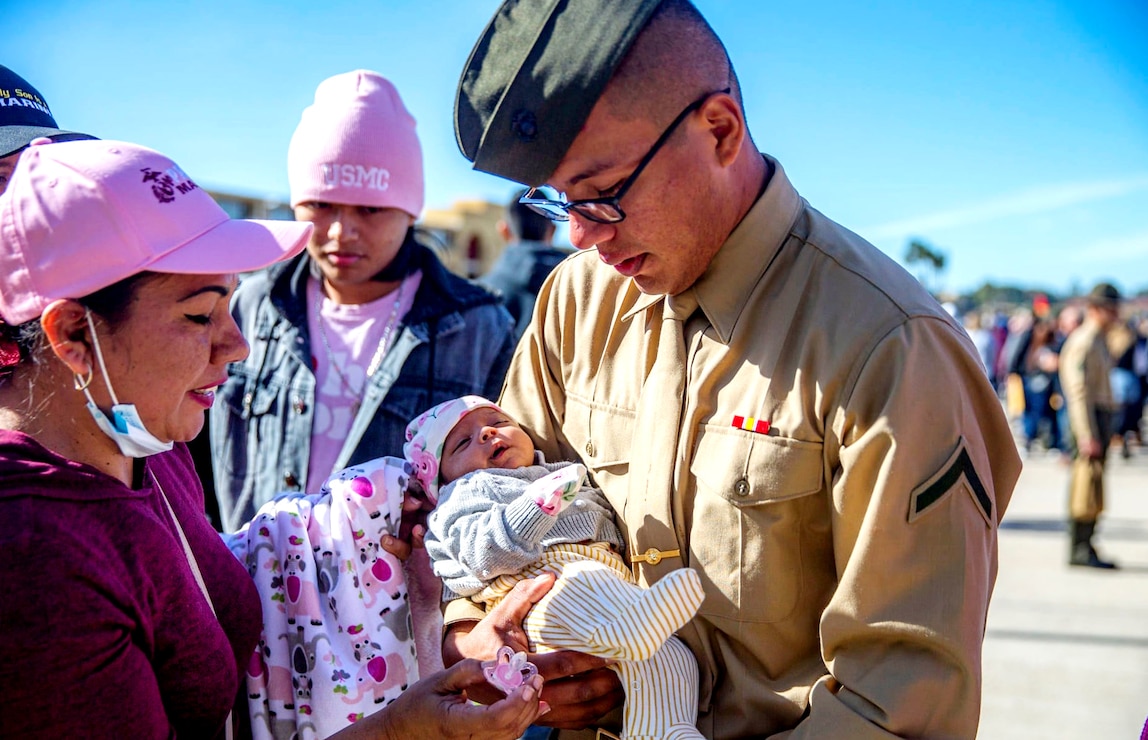 You voted, and we listened! Here is this week's Top Shot Winner.

Private First Class Luis A. Escobedo, a U.S. Marine with Delta Company, 1st Recruit Training Battalion, is welcomed by a loved one during liberty call at Marine Corps Recruit Depot, San Diego, Dec. 16, 2021. Escobedo was recruited from McAllen, Texas with Recruiting Substation McAllen, Texas. While in recruit training, Escobedo’s daughter was born Nov. 13, 2021. Escobedo was participating in field week when his daughter was born, and instead of hiking the final hike before the crucible, he was able to call home to his family. (U.S. Marine Corps photo by Cpl. Grace J. Kindred)